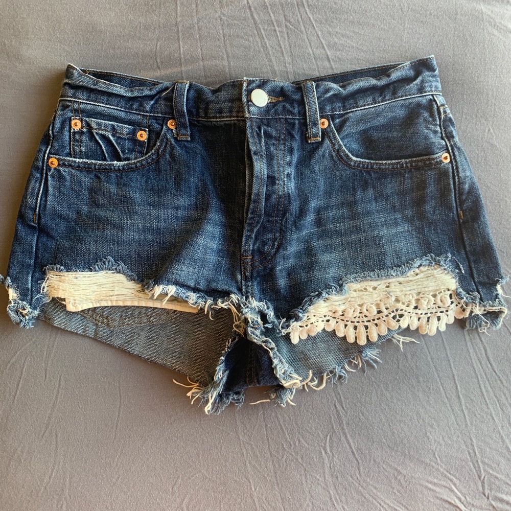 Free People Distressed Lace Jean Short